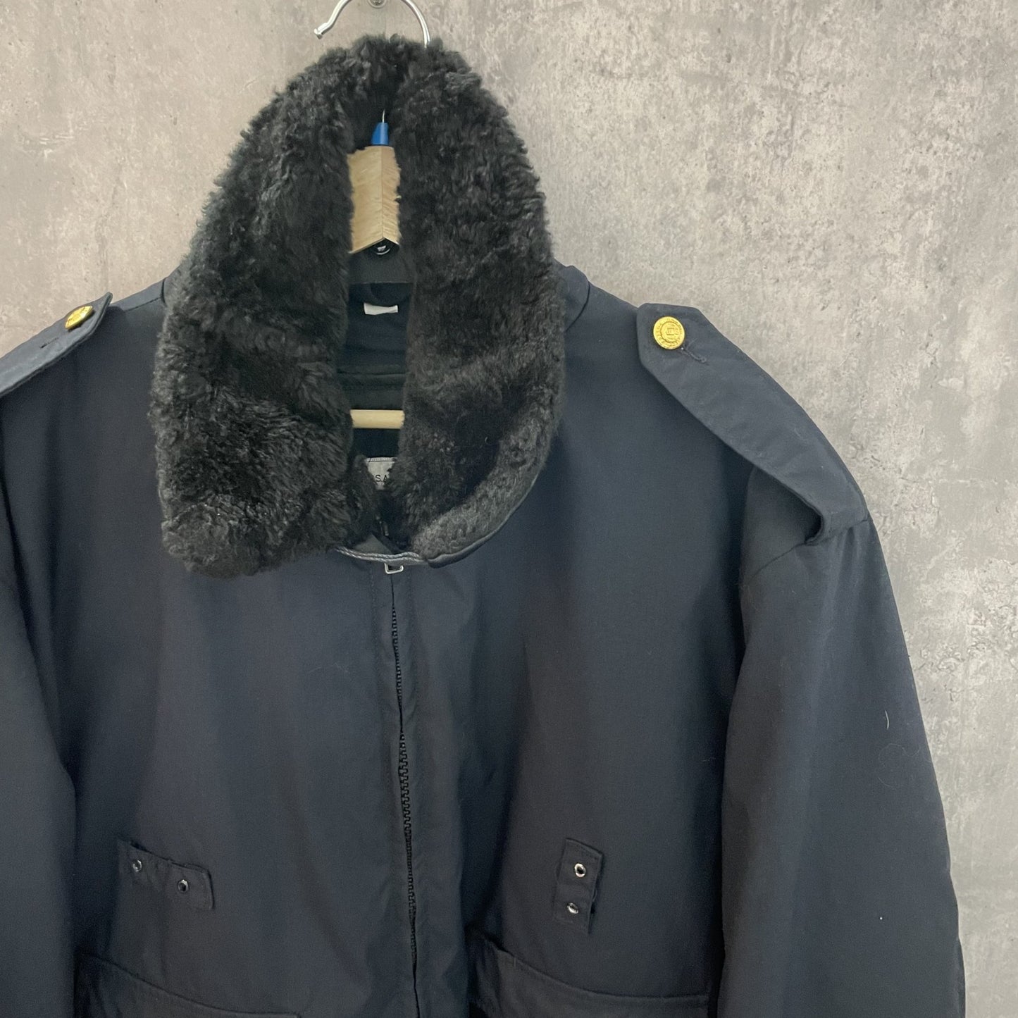 90s vintage 古着 ビンテージ USA製 ブラウアー Blauer ポリスマンジャケット ナイロンジャケット 襟ボア ブラック