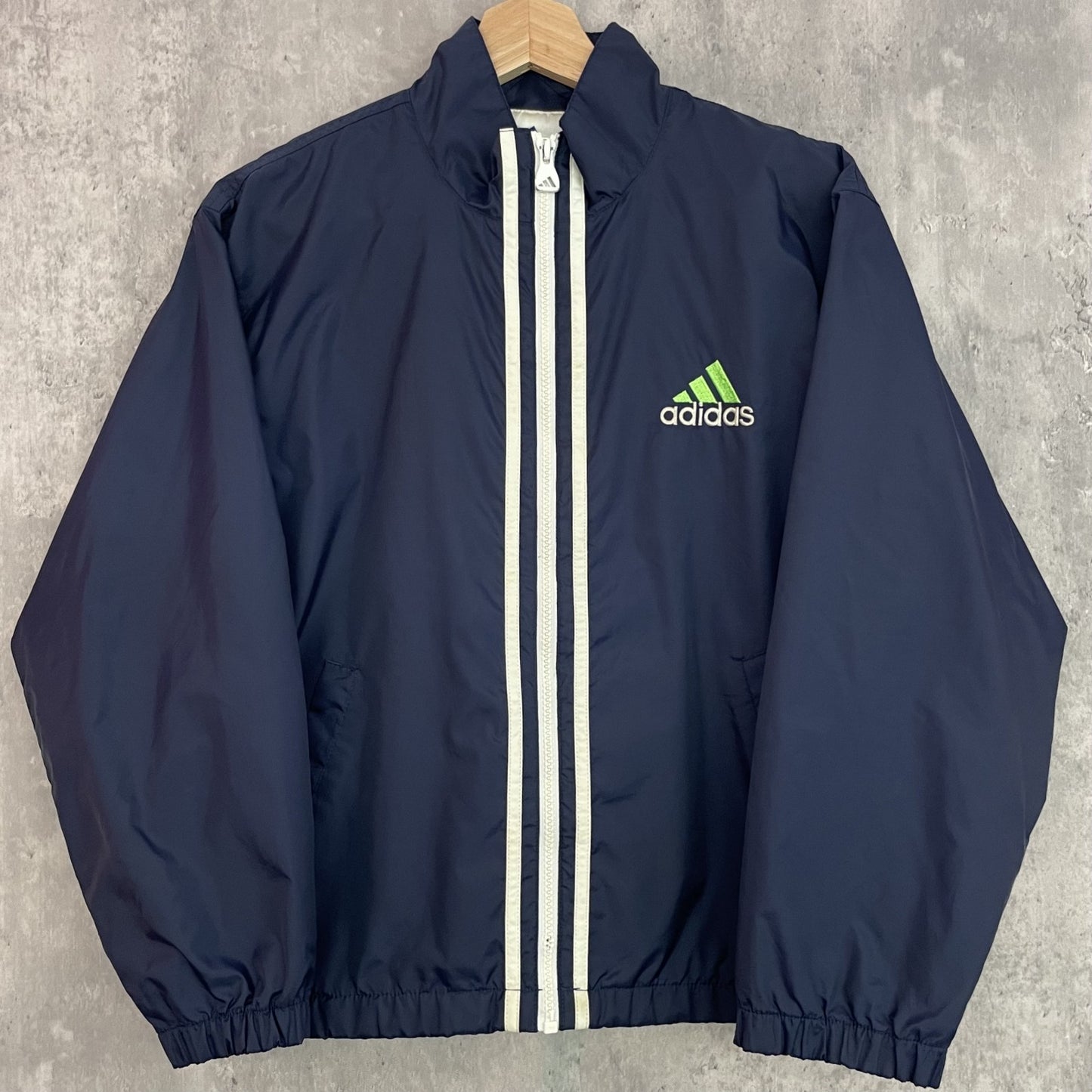 90s vintage 古着 ビンテージ アディダス ナイロンジャケット adidas 三本ストライプ フルジップ ネイビー