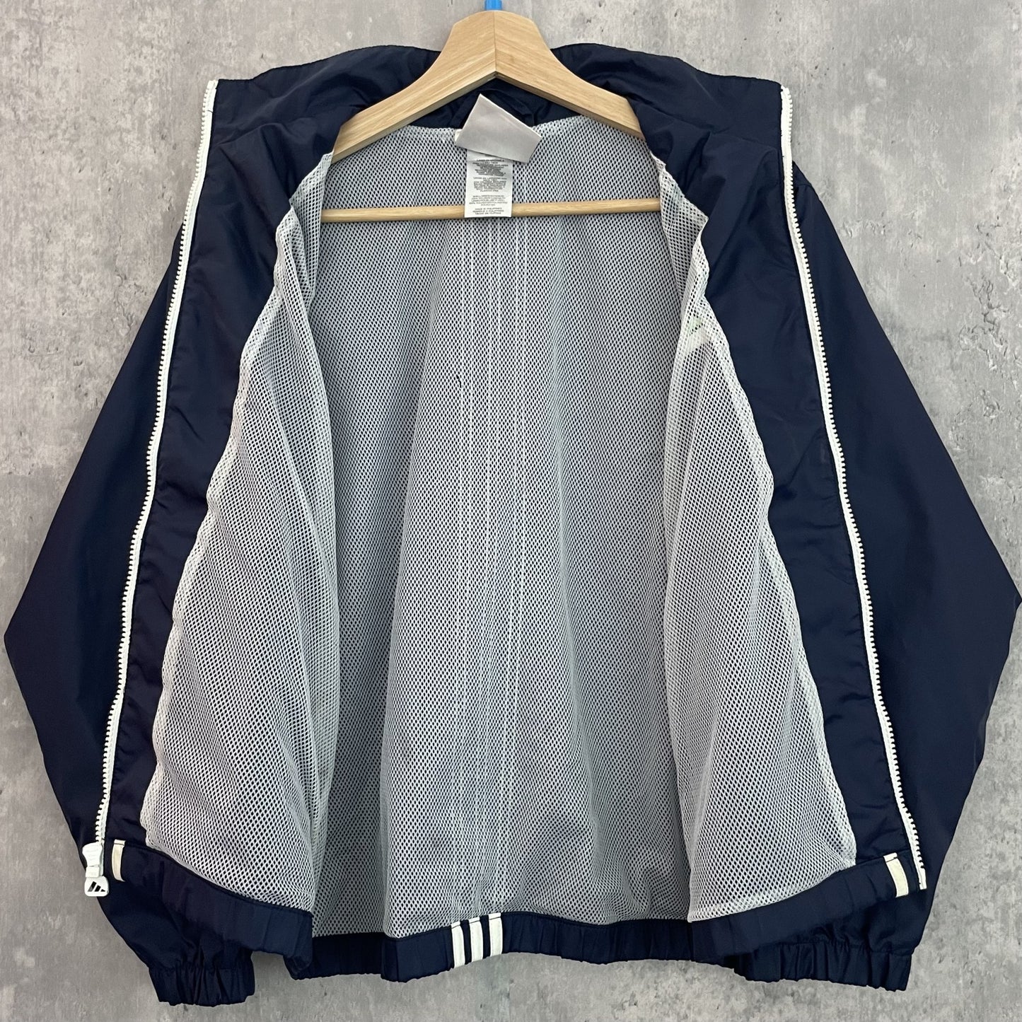 90s vintage 古着 ビンテージ アディダス ナイロンジャケット adidas 三本ストライプ フルジップ ネイビー