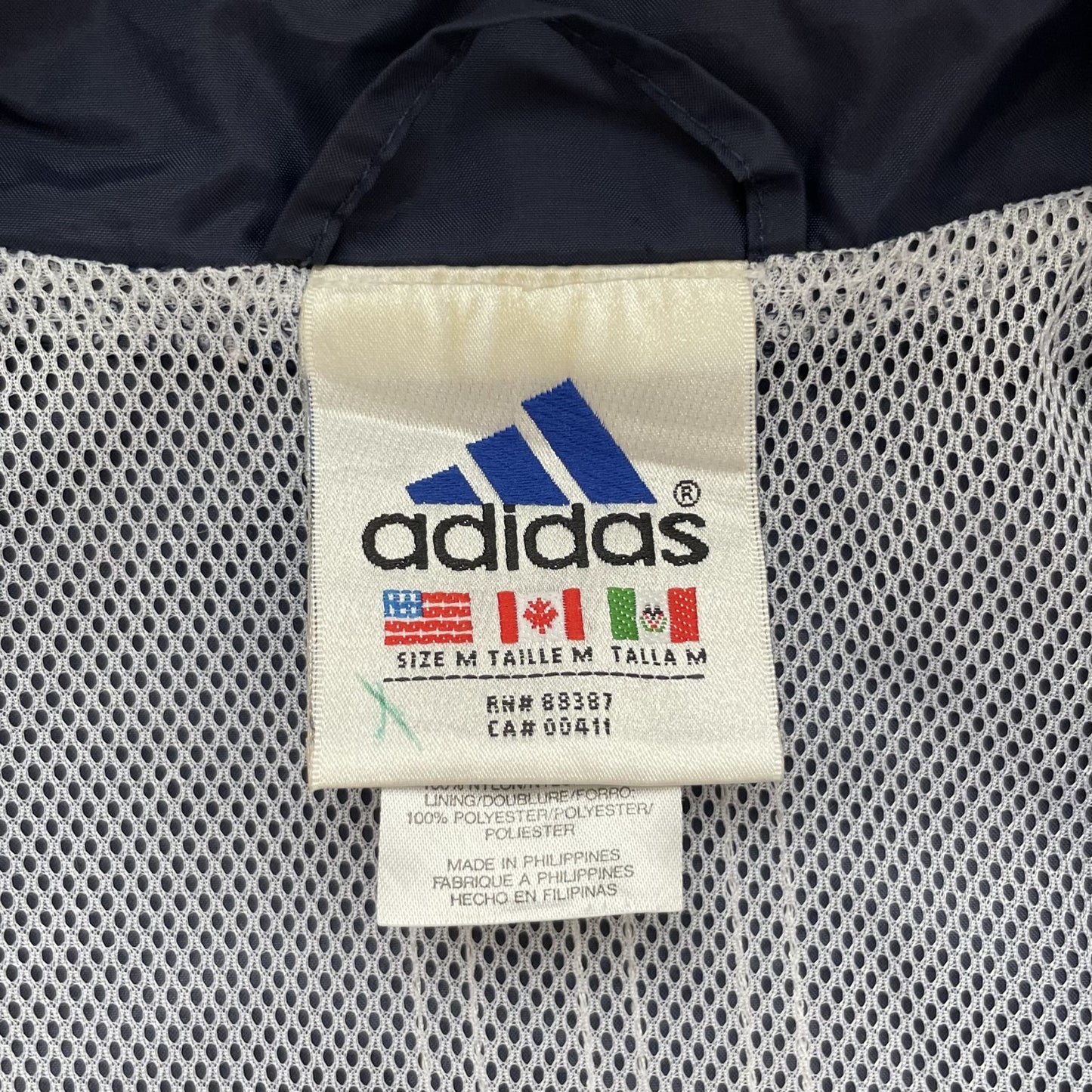 90s vintage 古着 ビンテージ アディダス ナイロンジャケット adidas 三本ストライプ フルジップ ネイビー