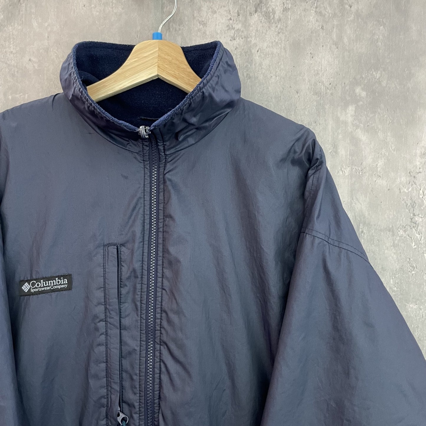 90s vintage 古着 ビンテージ コロンビア Columbia フルジップ ナイロンジャケット ネイビー ドローコード