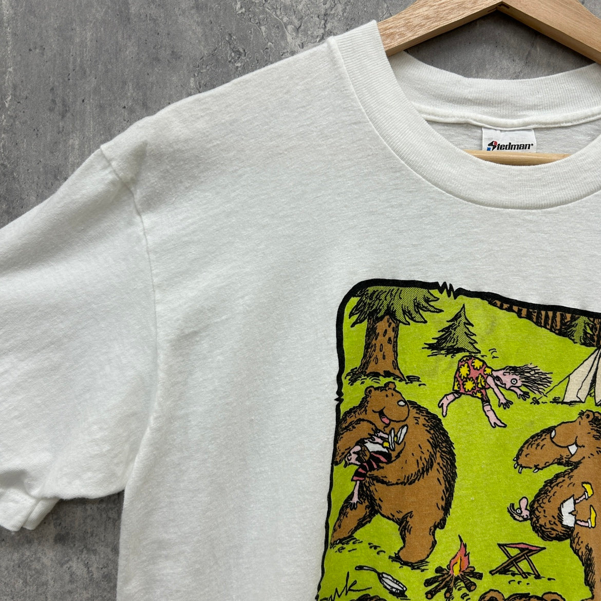 80s USA製 Stedman "Food fight!" ステッドマン フードファイト! Off the Leash 半袖 Tシャツ イラスト 古着 ビンテージ ホワイト L