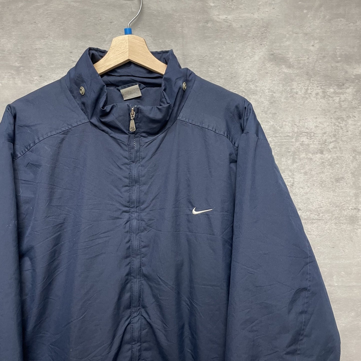 00s vintage 古着 ビンテージ NIKE ナイキ ナイロンジャケット フルジップ 胸元ロゴ バックロゴ ネイビー