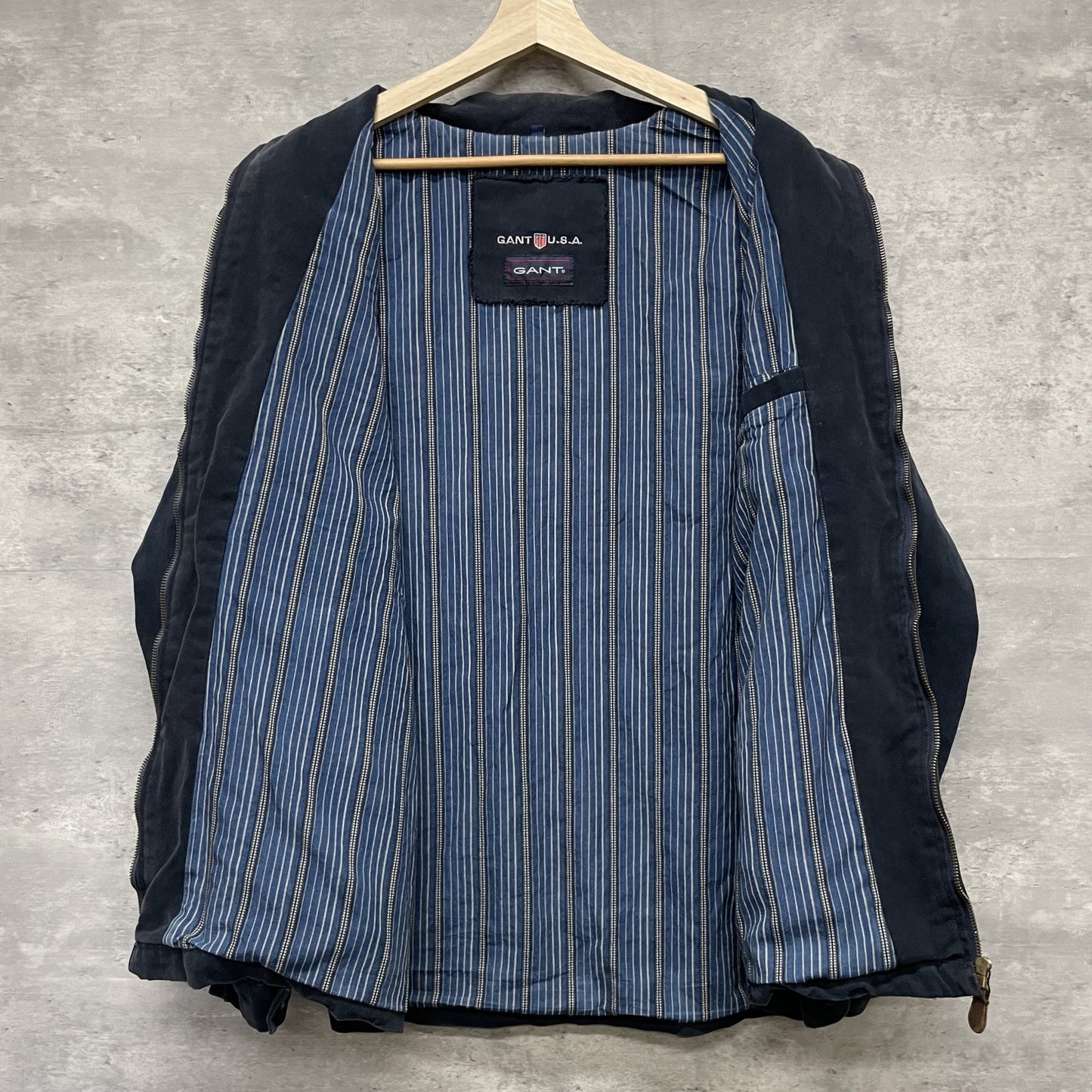 00s GANT ガント ドリズラージャケット スイングトップ 刺繍ロゴ フルジップ オーバーサイズ アメカジ カジュアル ネイビー