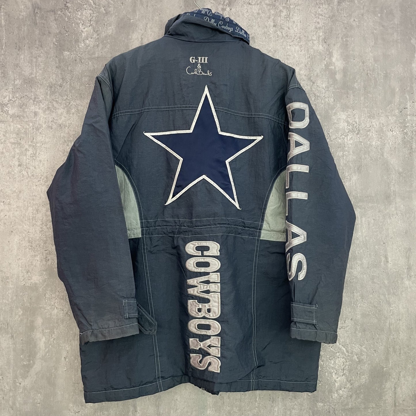 vintage 古着 ビンテージ ナイロンジャケット COWBOYS ドローコード付 ツートン ストリート オーバーサイズ 刺繍ロゴ フルジップ