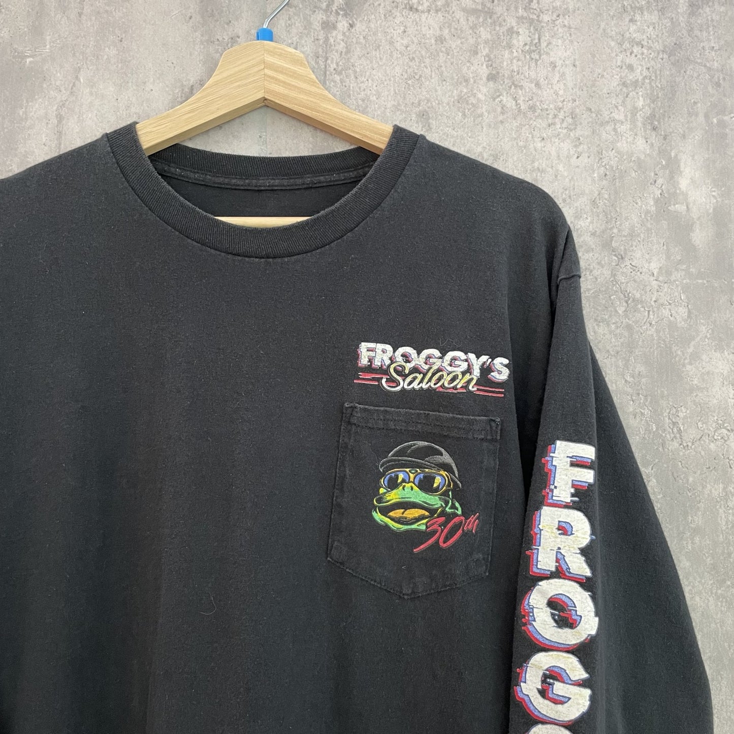 vintage 古着 ビンテージ ロンT 両面プリント バイカー 胸ポケット スケーター ストリート ブラック
