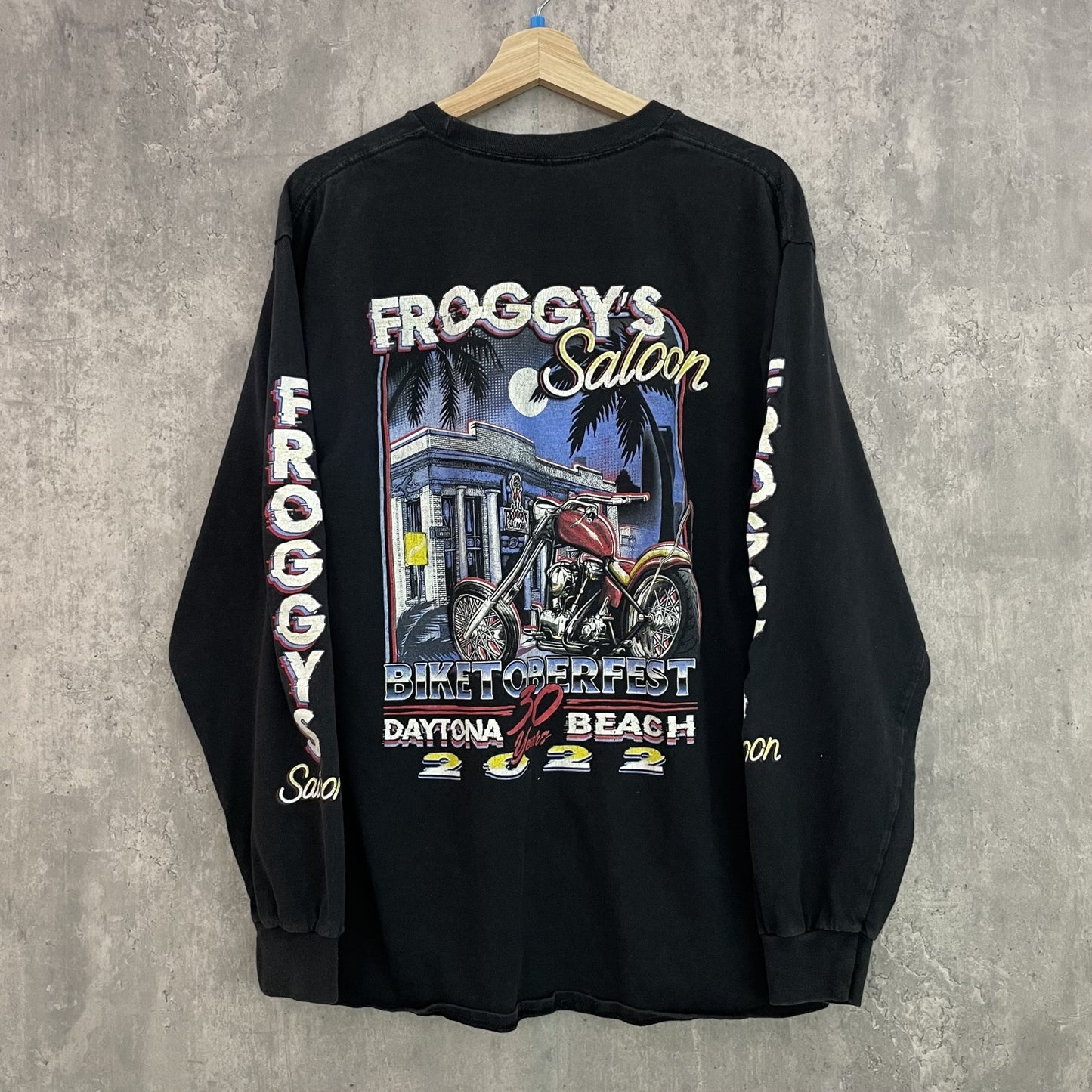 vintage 古着 ビンテージ ロンT 両面プリント バイカー 胸ポケット スケーター ストリート ブラック