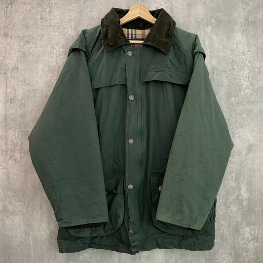 90s vintage 古着 ビンテージ アウトドア オイルドジャケット ダブルジップ ラグラン ストーム型 襟コーデュロイ