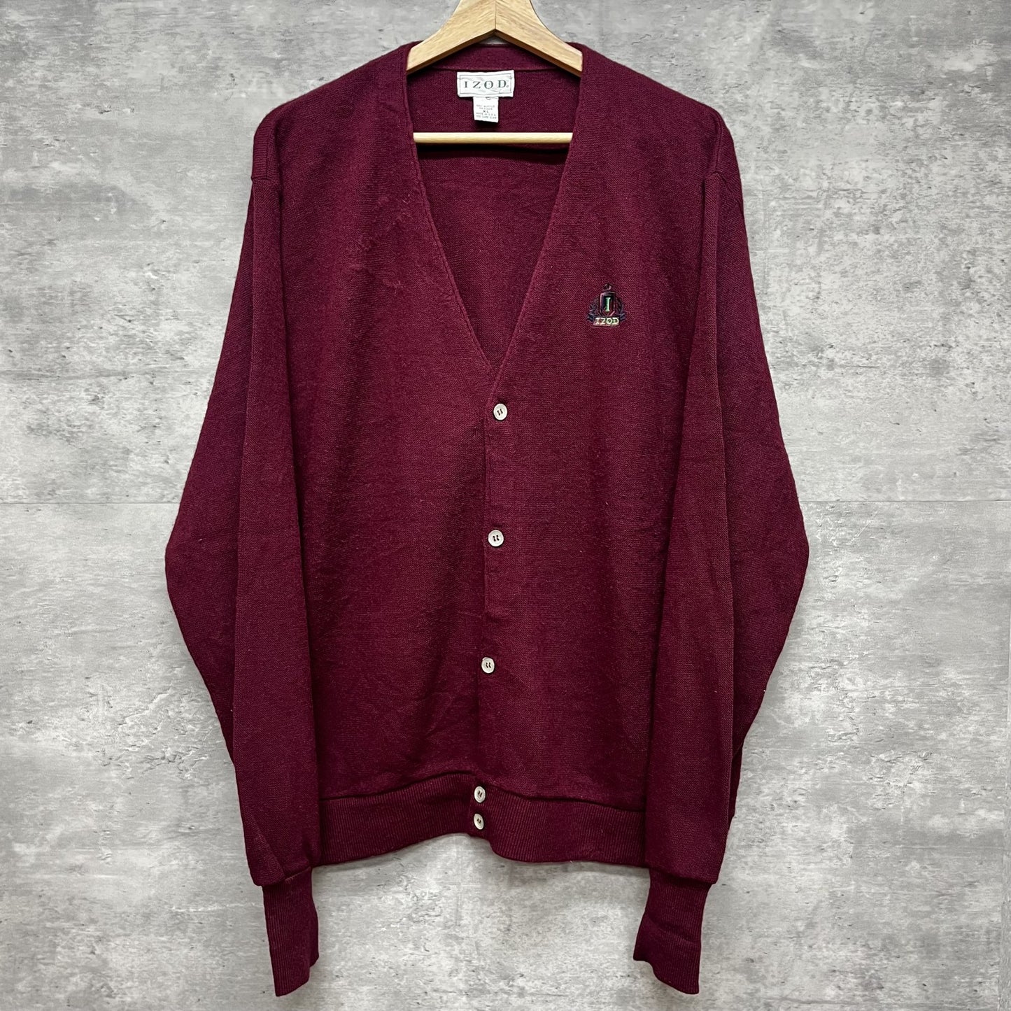 90s vintage IZOD 古着 ビンテージ アイゾッド カーディガン メンズ アクリルニット 刺繍ロゴ USA製