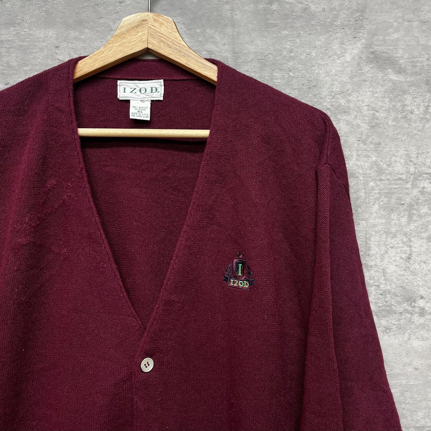 90s vintage IZOD 古着 ビンテージ アイゾッド カーディガン メンズ アクリルニット 刺繍ロゴ USA製