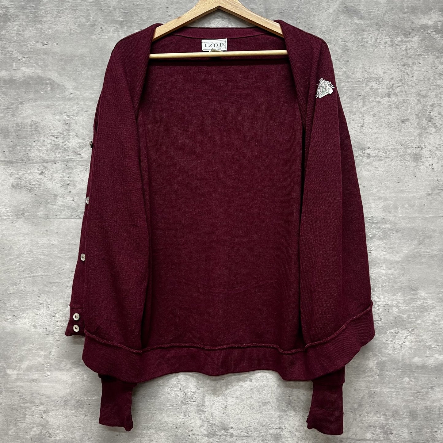 90s vintage IZOD 古着 ビンテージ アイゾッド カーディガン メンズ アクリルニット 刺繍ロゴ USA製