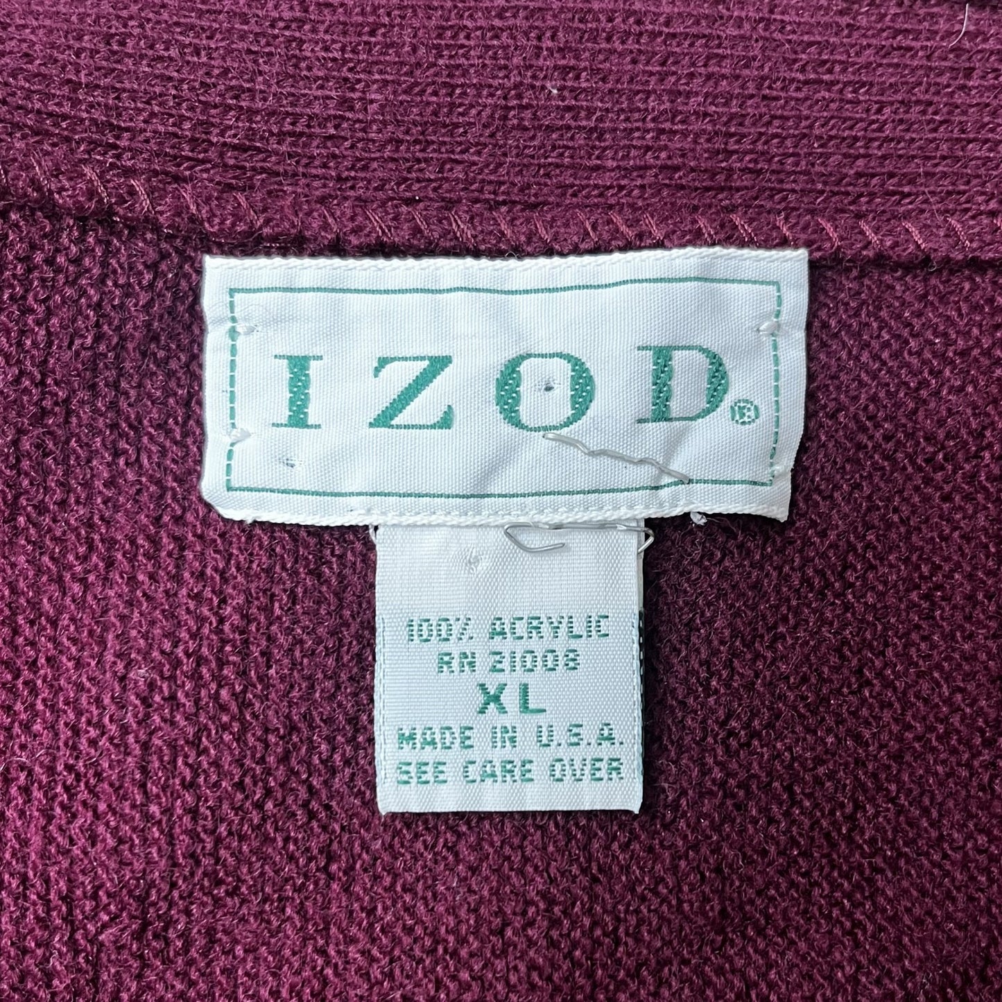 90s vintage IZOD 古着 ビンテージ アイゾッド カーディガン メンズ アクリルニット 刺繍ロゴ USA製