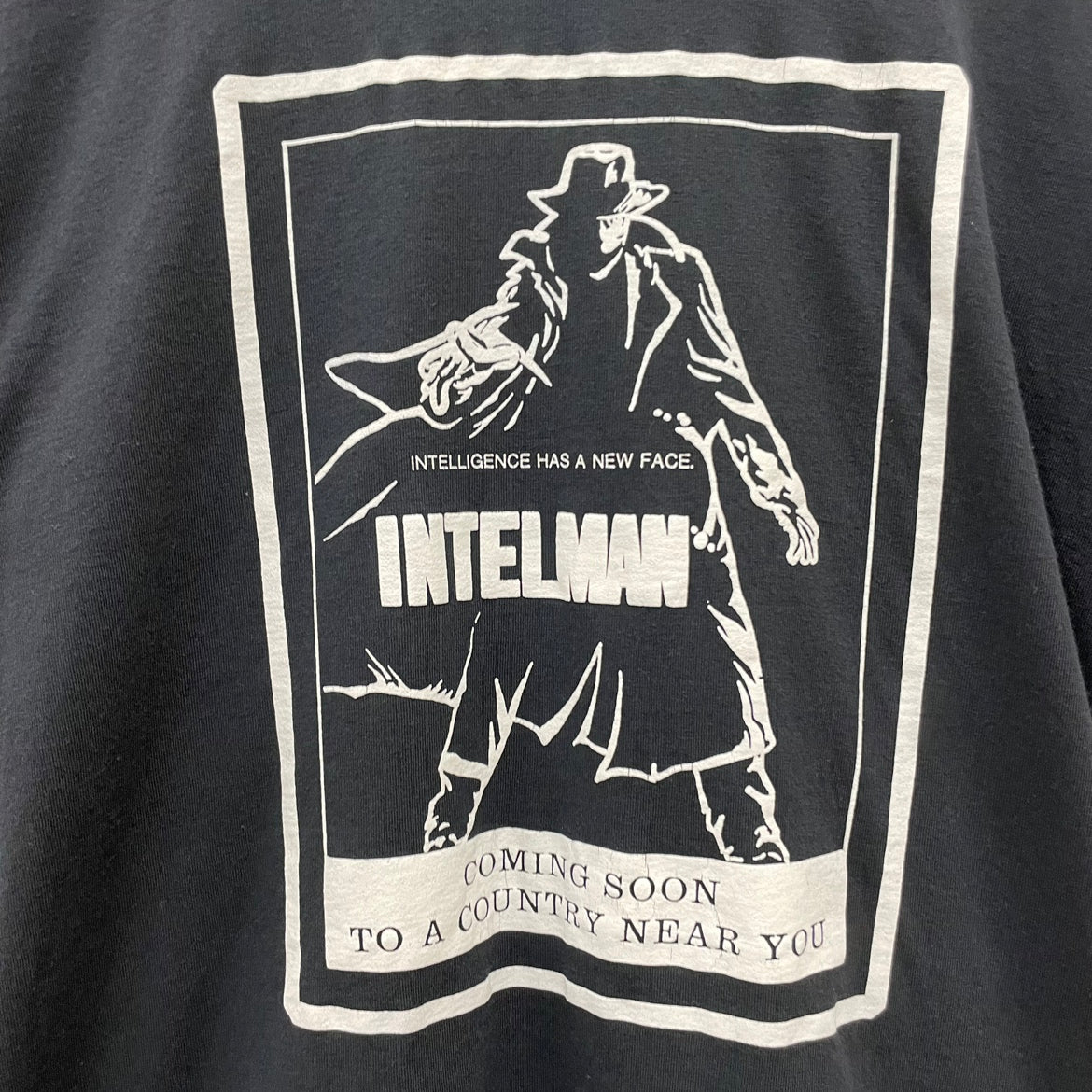 90s USA製 SCREEN STARS INTELMAN Tシャツ スクリーンスターズ インテルマン 半袖 デザイン 古着 ビンテージ ブラック L