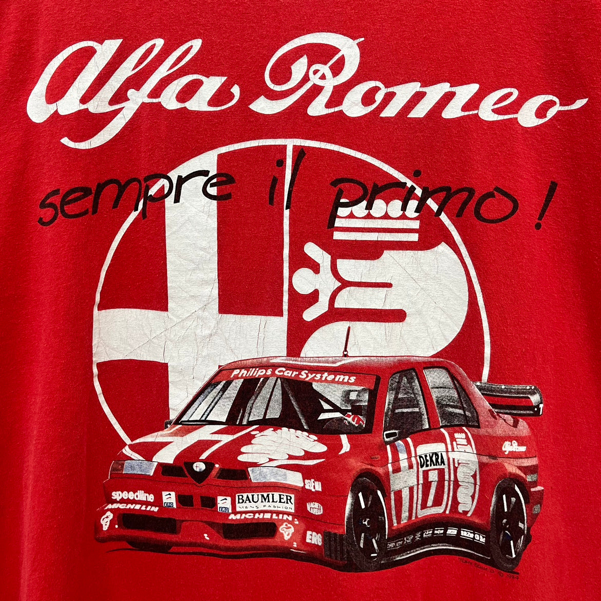 90s USA製 ONEITA Alfa Romeo 半袖 Tシャツ シングルステッチ 1994 車 古着 ビンテージ レッド XL
