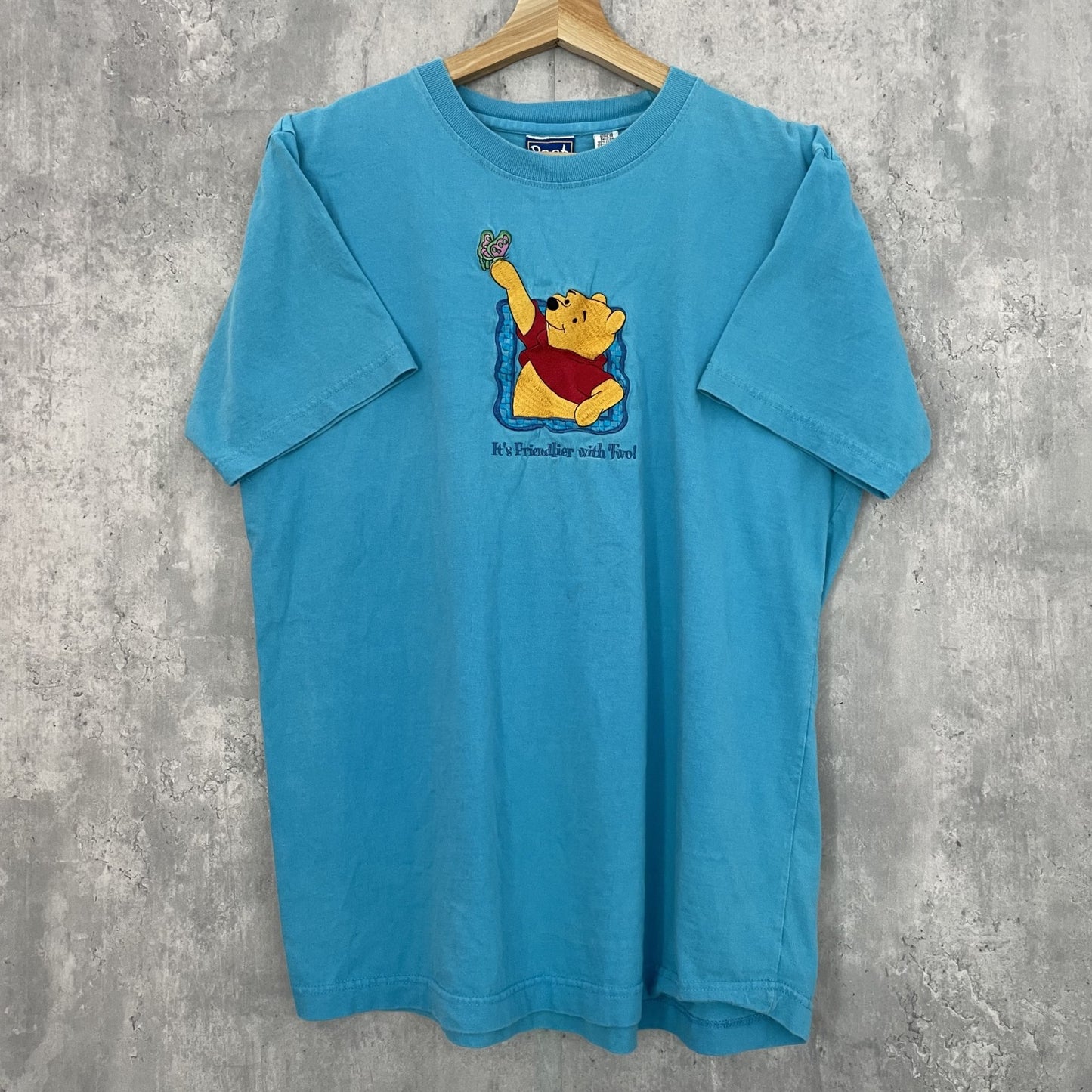 90S VINTAGE 古着 ビンテージ ディズニー プーさん Pooh キャラクター 刺繍 ライトブルー アニメ