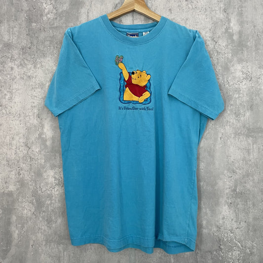 90S VINTAGE 古着 ビンテージ ディズニー プーさん Pooh キャラクター 刺繍 ライトブルー アニメ