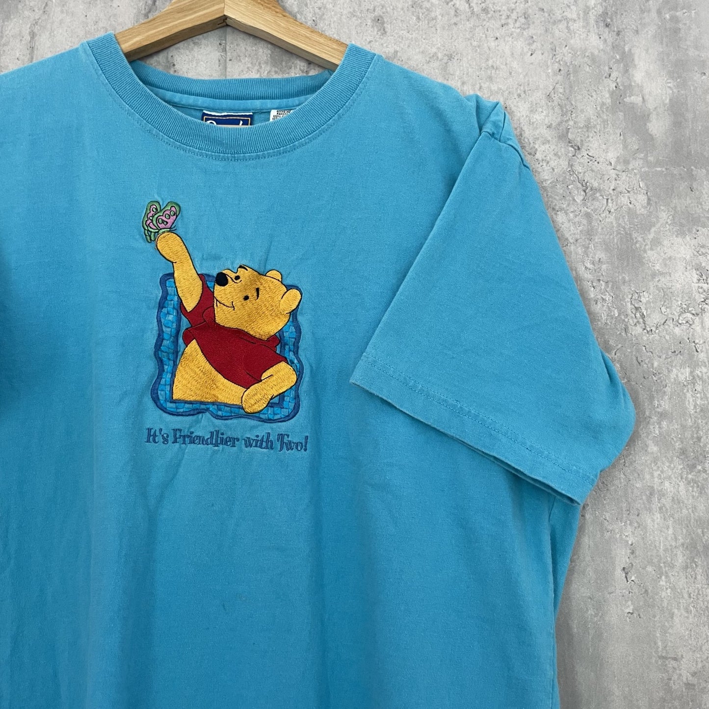90S VINTAGE 古着 ビンテージ ディズニー プーさん Pooh キャラクター 刺繍 ライトブルー アニメ