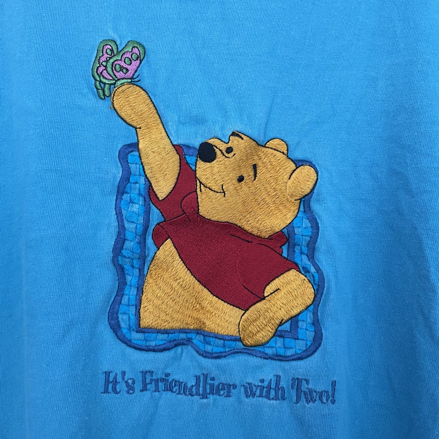 90S VINTAGE 古着 ビンテージ ディズニー プーさん Pooh キャラクター 刺繍 ライトブルー アニメ