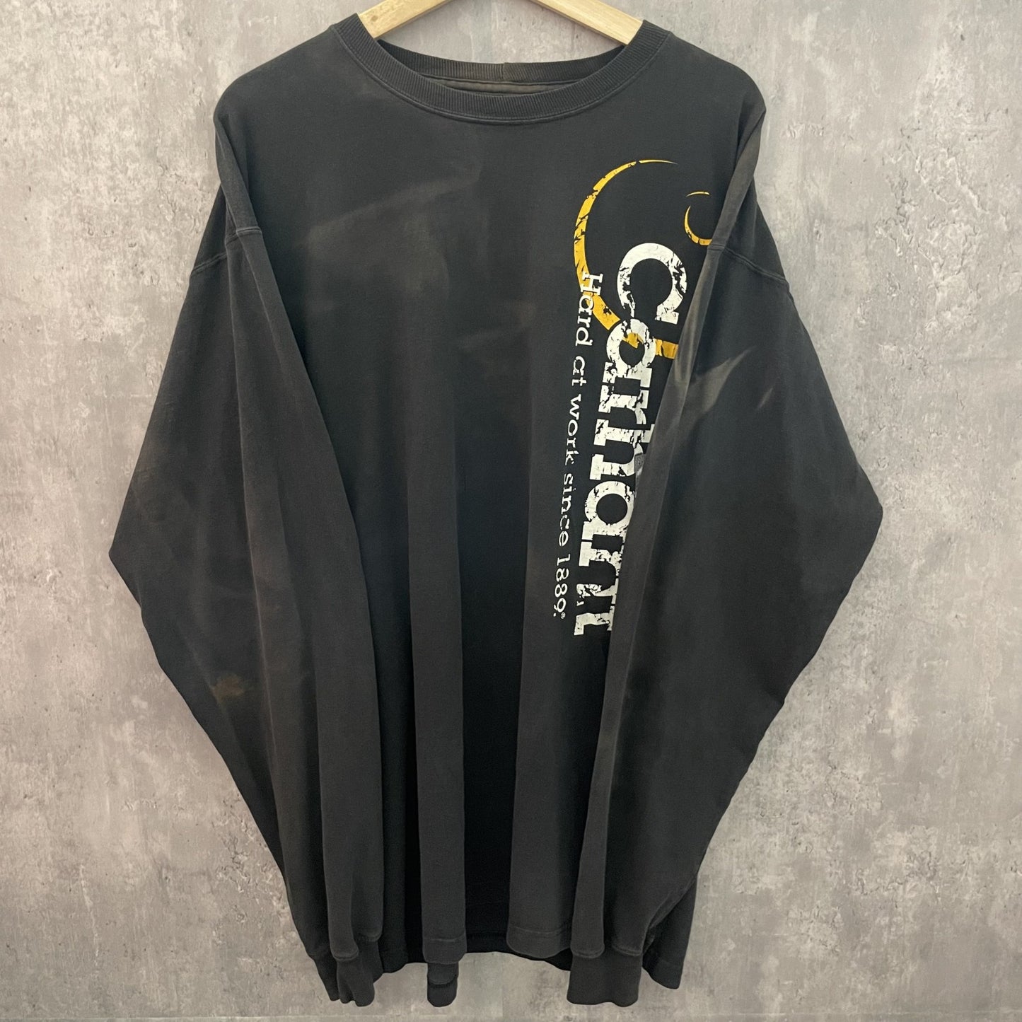 00s vintage 古着 ビンテージ カーハート Carhartt  長袖 ロンT フェード 鬼フェード フロントプリント