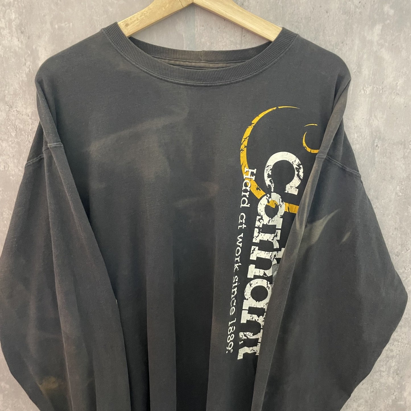 00s vintage 古着 ビンテージ カーハート Carhartt  長袖 ロンT フェード 鬼フェード フロントプリント