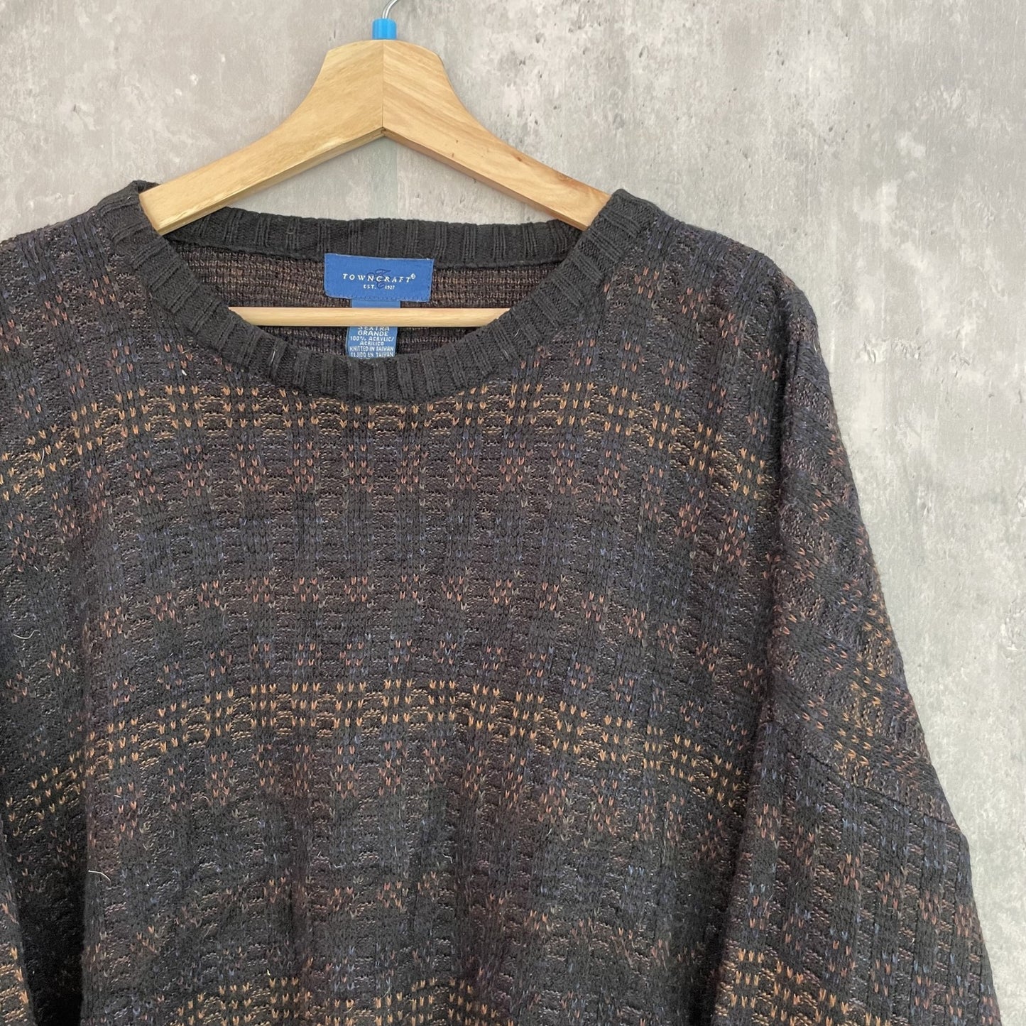 90s vintage 古着 ビンテージ タウンクラフト アクリルニット 総柄 ボーダー セーター 3Dニット TOWNCRAFT