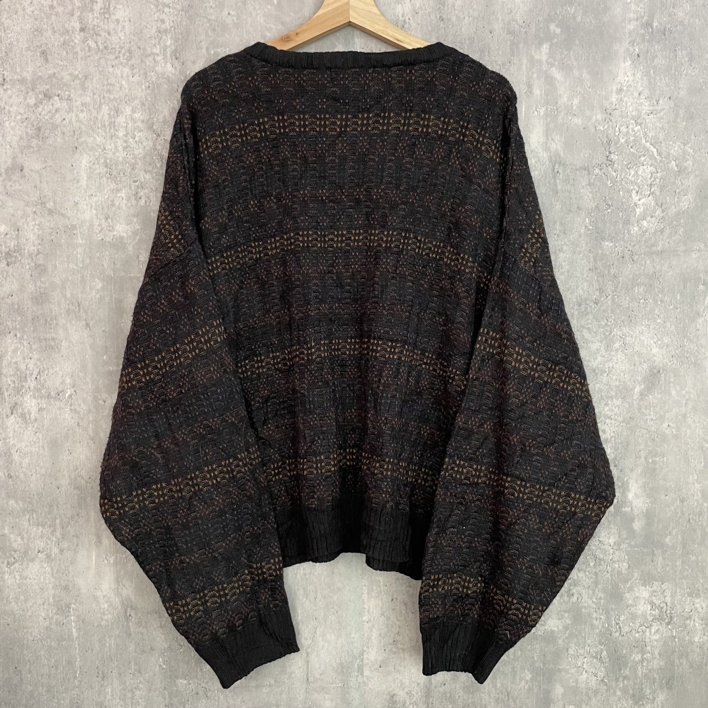 90s vintage 古着 ビンテージ タウンクラフト アクリルニット 総柄 ボーダー セーター 3Dニット TOWNCRAFT