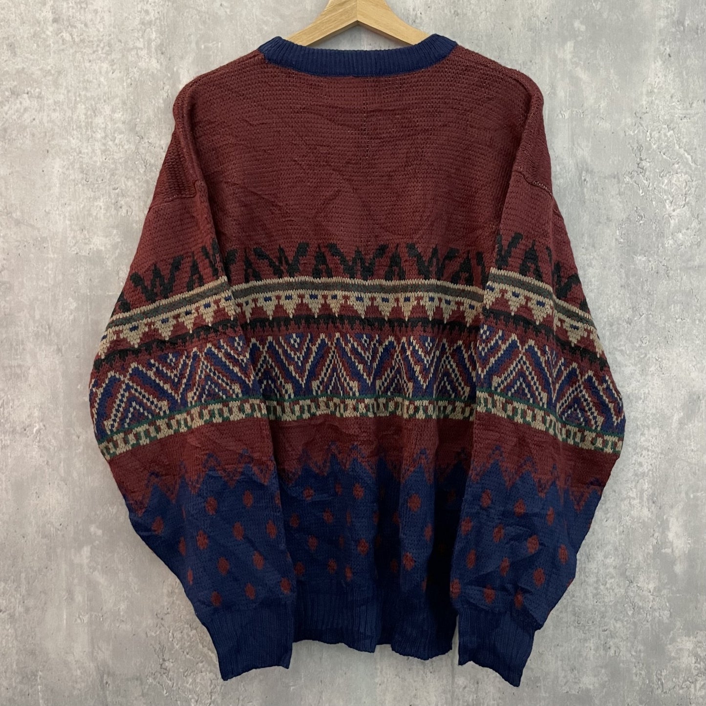 90s vintage 古着 ビンテージ 総柄 アクリルニット STONERIVER ネイティブ オーバーサイズ クルーネック