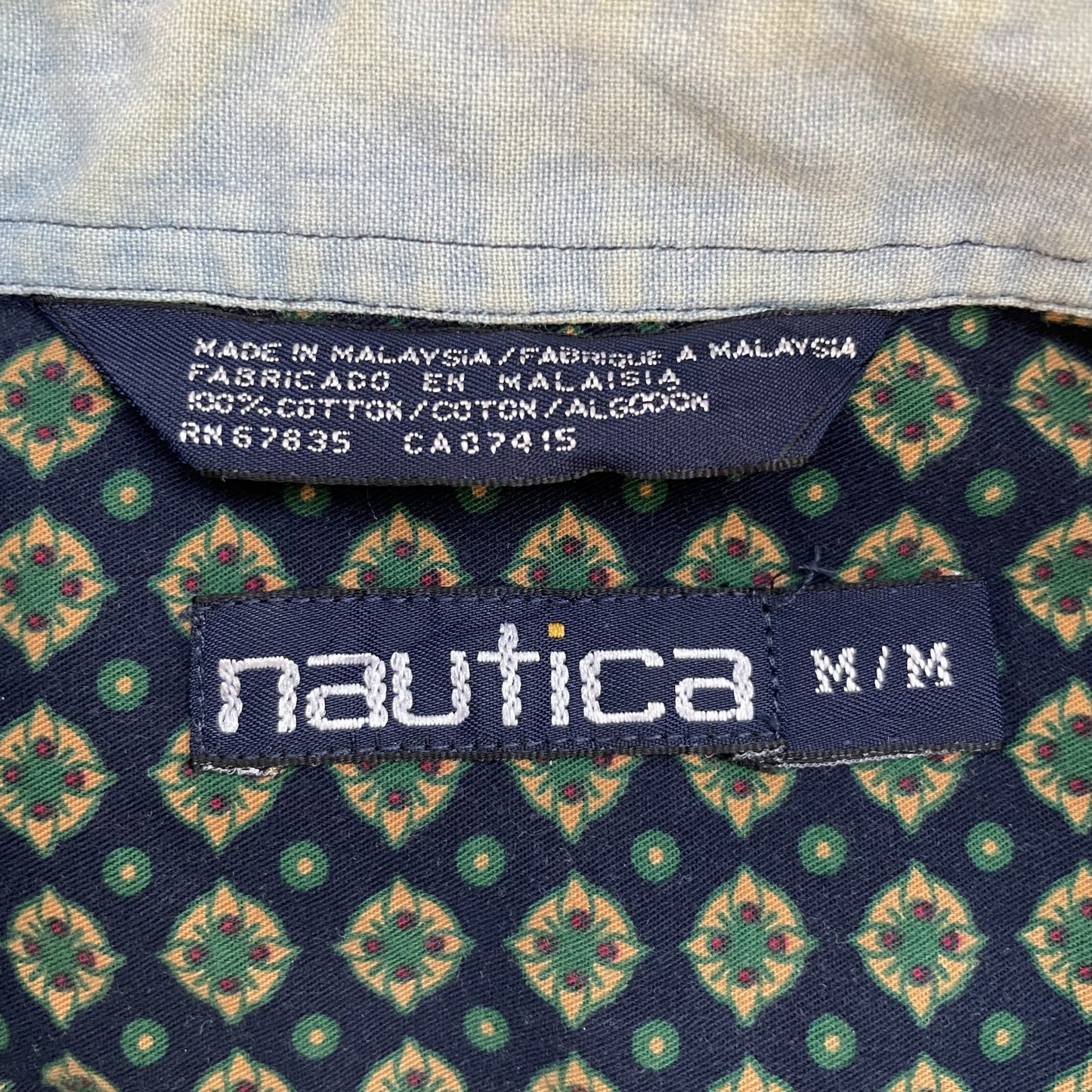 90S VINTAGE 古着 ビンテージ ノーティカ 長袖シャツ ロングスリーブ 総柄 NAUTICA ダウンボタン