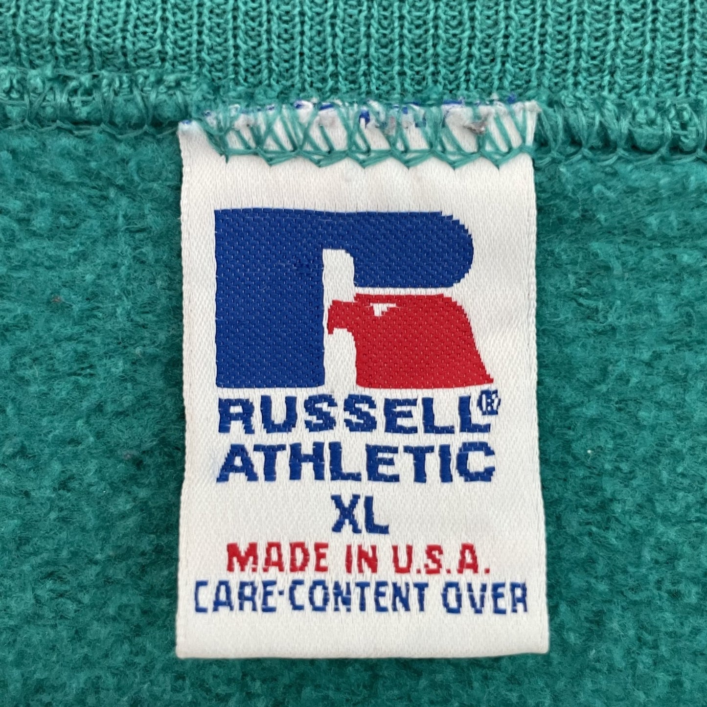 90s vintage 古着 ビンテージ USA製 RUSSELL ATHLETIC ラッセルアスレチック ターコイズブルー ワンポイント刺繍 無地