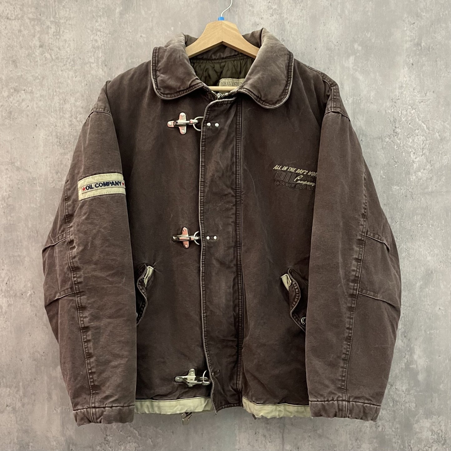 00s vintage 古着 ビンテージ OIL COMPANY ファイヤーマン ダックジャケット フロント刺繍 フルジップ キルティング