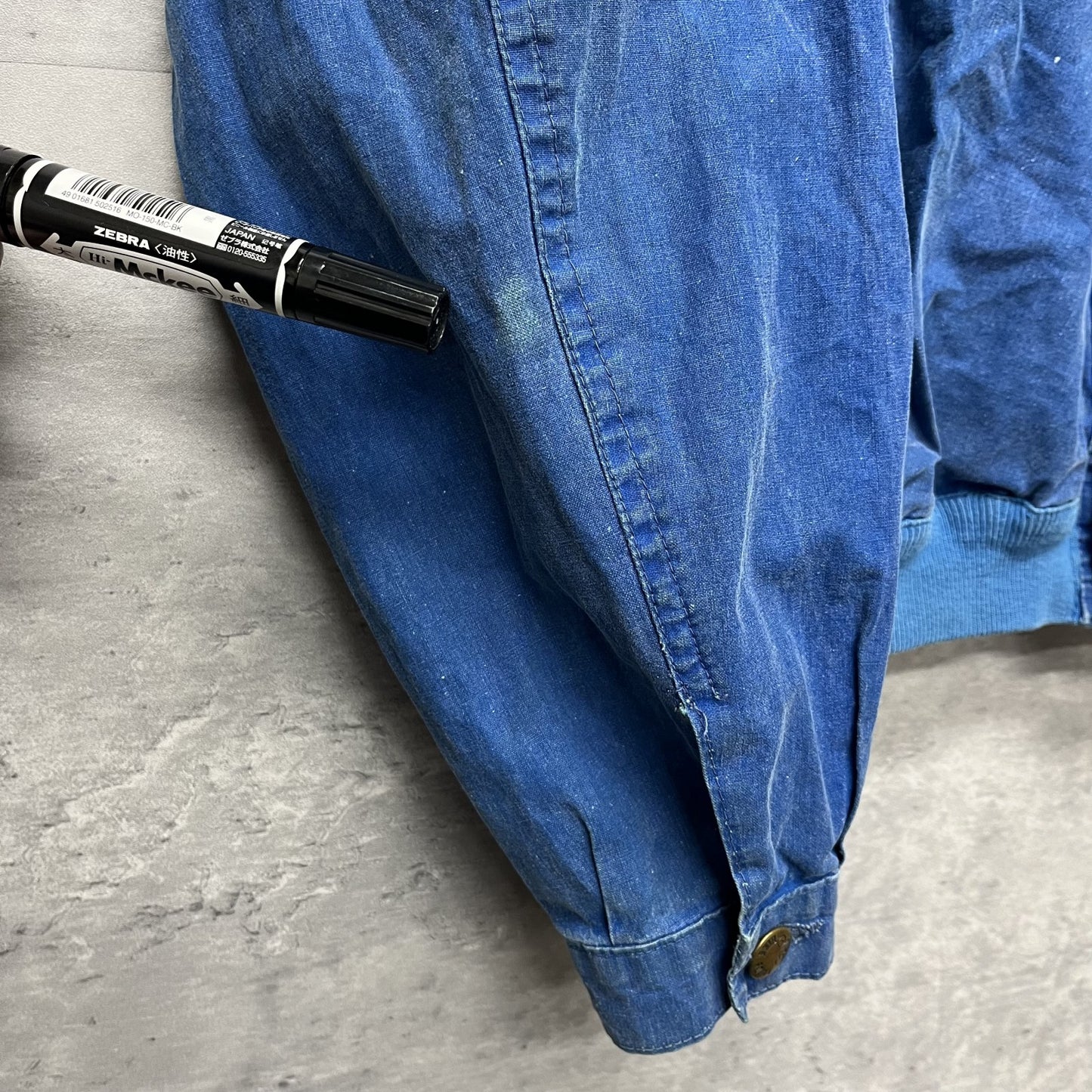 vintage 古着 ビンテージ BIKE ROUTE コットンブルゾン 短丈 フライボタン ブルー MARTINE ISENMANN