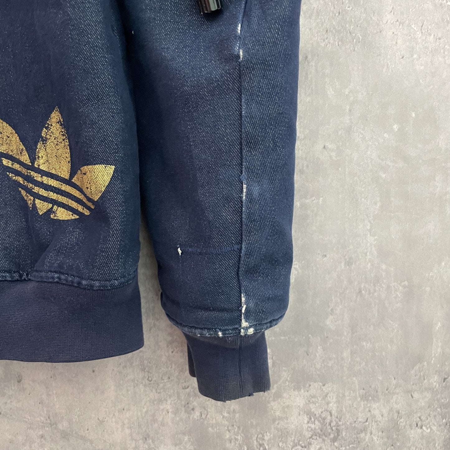 vintage 古着 ビンテージ Adidas アディダス デニムジャケット フード付 ロゴ刺繍 内側ボア トレフォイルロゴ フーディ