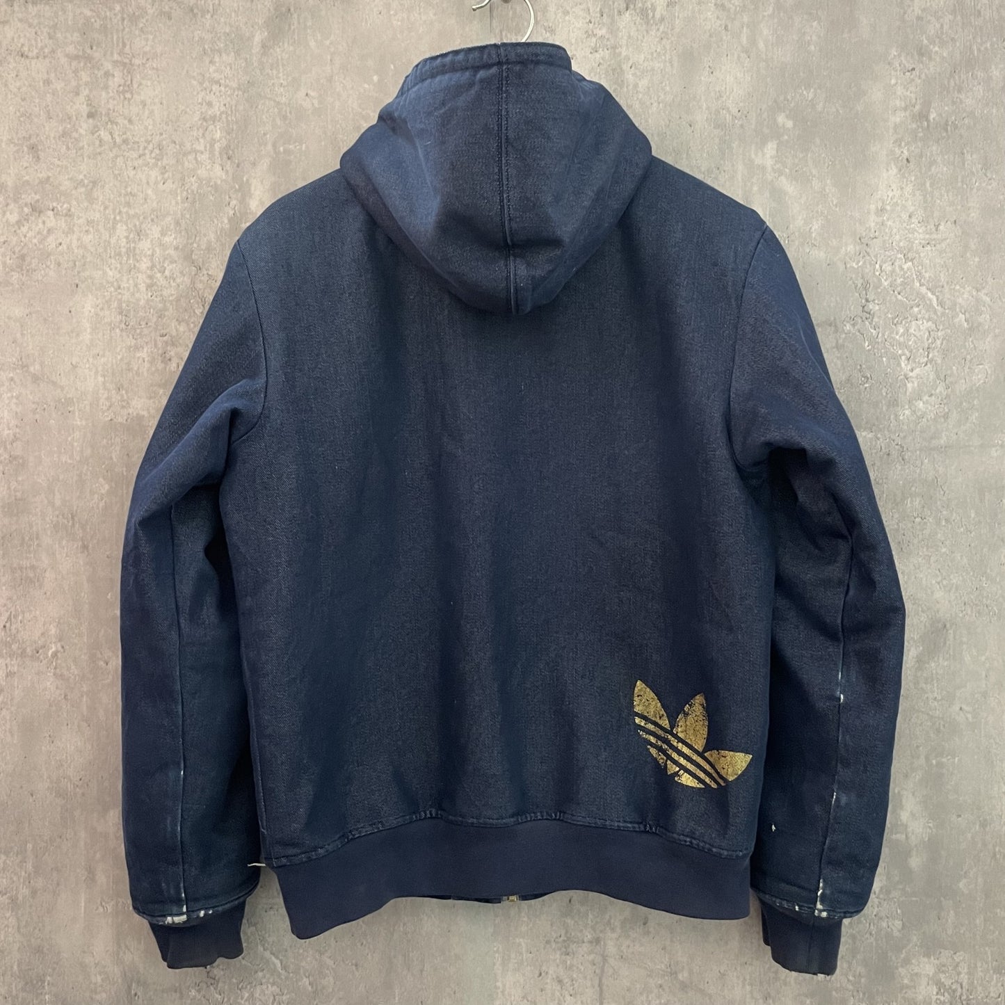vintage 古着 ビンテージ Adidas アディダス デニムジャケット フード付 ロゴ刺繍 内側ボア トレフォイルロゴ フーディ