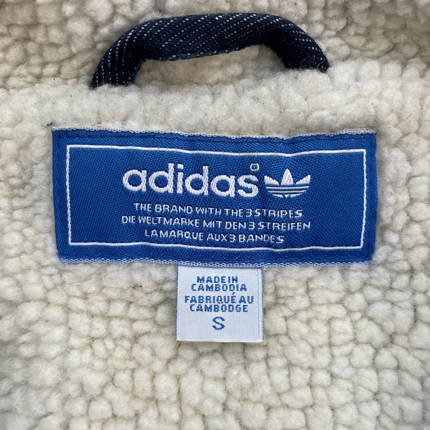 vintage 古着 ビンテージ Adidas アディダス デニムジャケット フード付 ロゴ刺繍 内側ボア トレフォイルロゴ フーディ