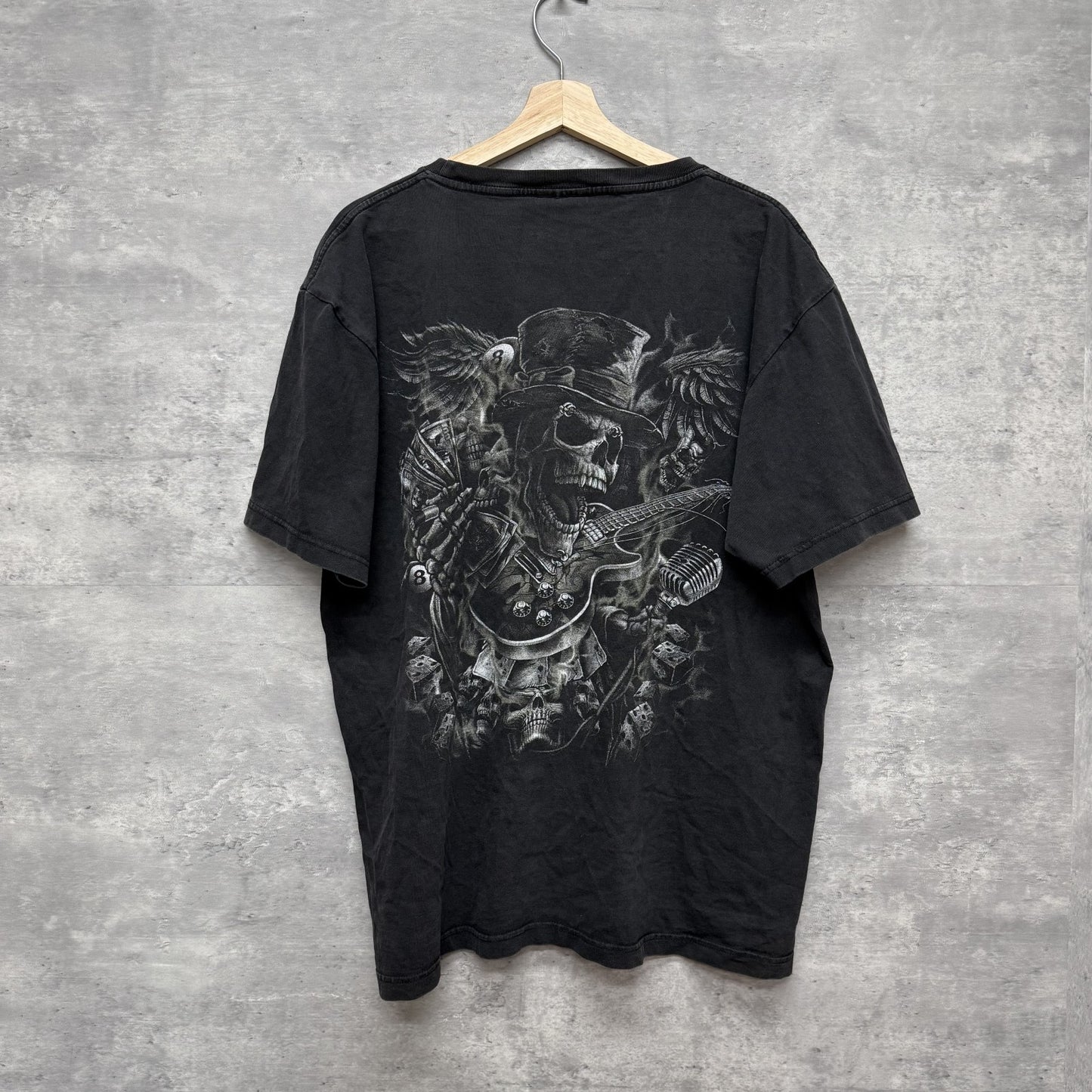 00s vintage 古着 ビンテージ スカルTシャツ Y2K ビック両面プリント ROCK オーバーサイズ ブラック