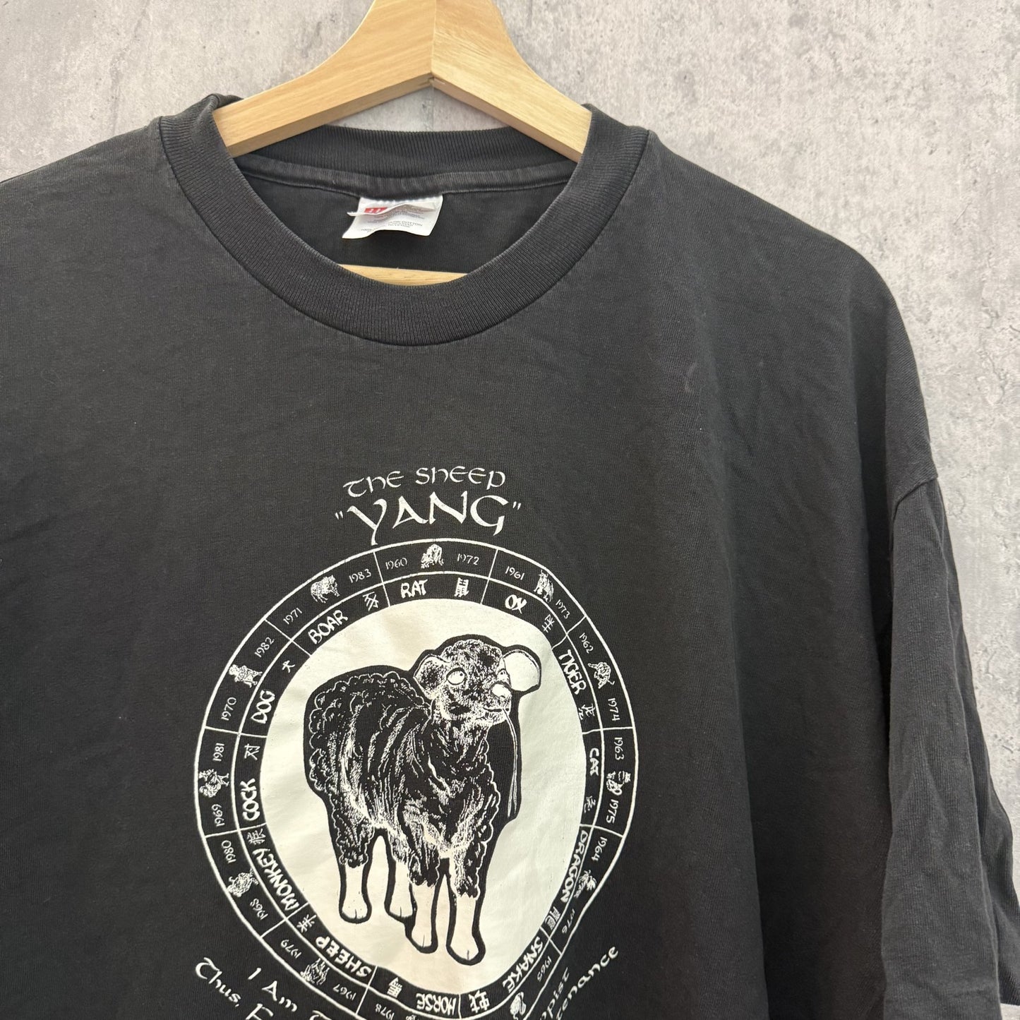 90s vintage 古着 ビンテージ Hanes ヘインズ Tシャツ 干支 羊Tシャツ 袖シングル ブラック