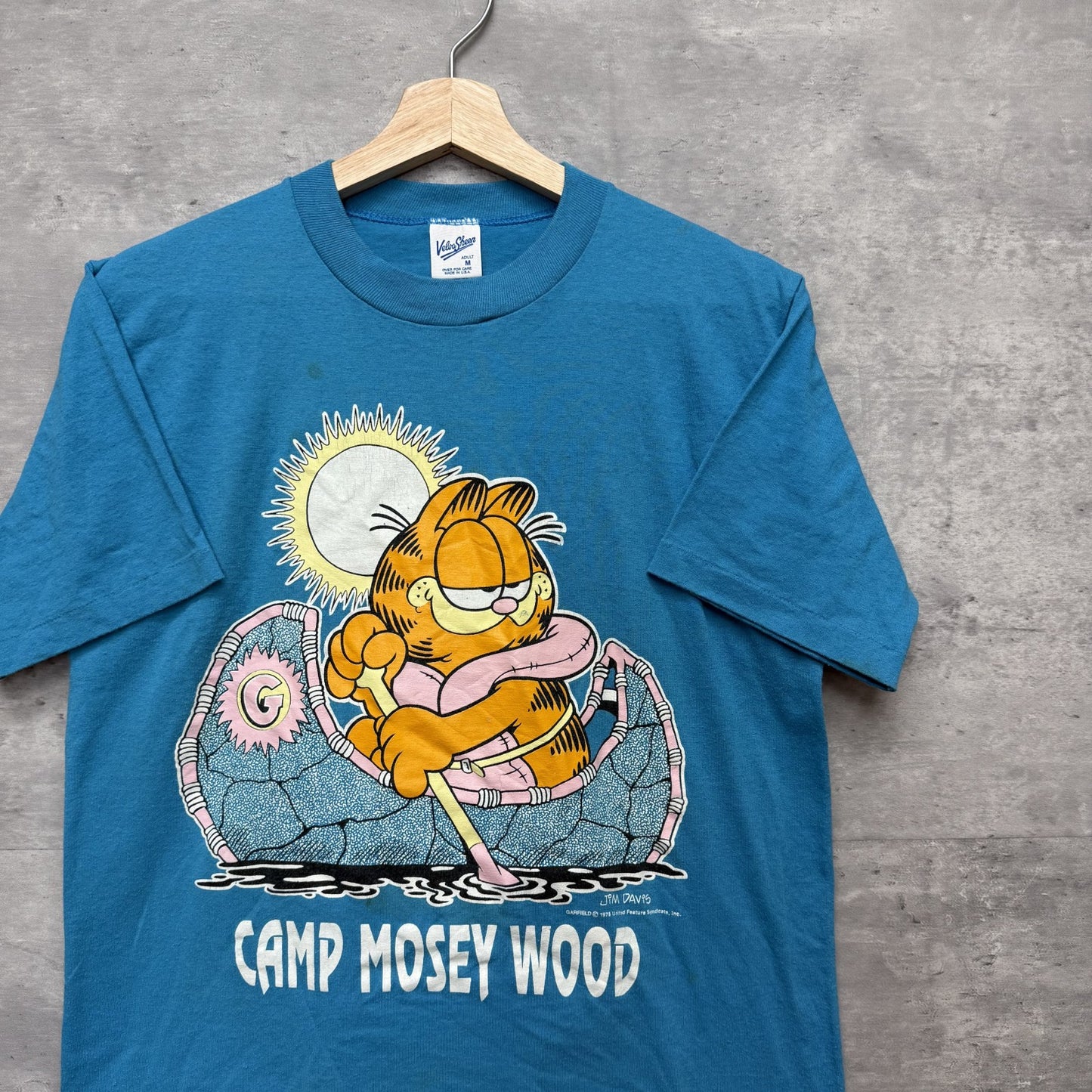 80s 90s vintage 古着 ビンテージ Velva Sheen Tシャツ ガーフィールド キャラクター アメリカ製 ライトブルー