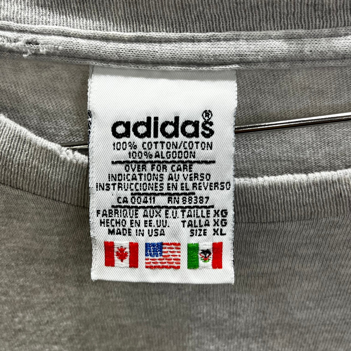 90s USA製 adidas ロゴTシャツ ボックスロゴ アディダス ビッグサイズ 半袖 made in usa 古着 ビンテージ グレー XL