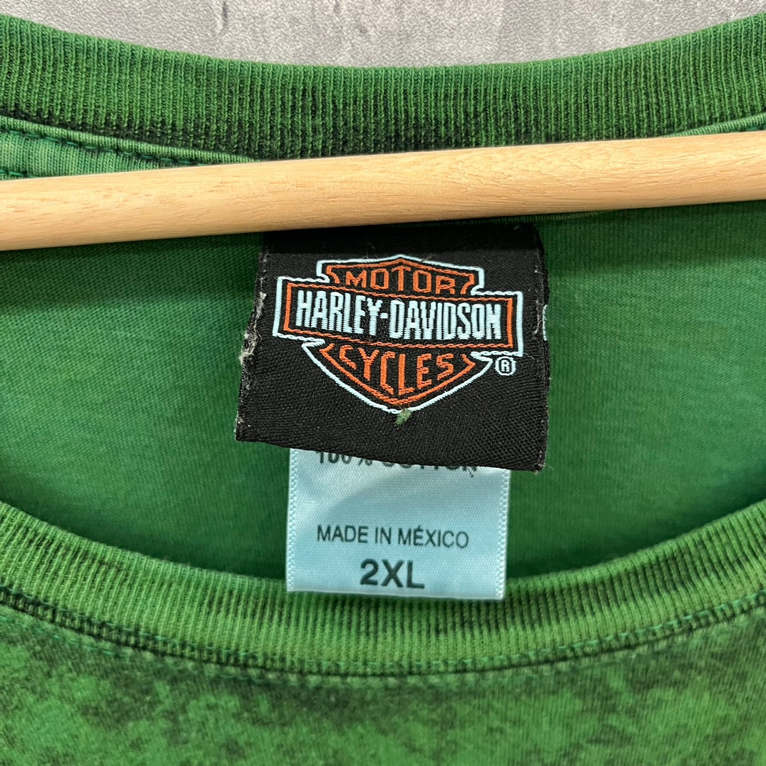 HARLEY-DAVIDSON ハーレーダビッドソン 半袖 Tシャツ ハーレーT バイク ガイコツ 古着 ビンテージ グリーン 2XL