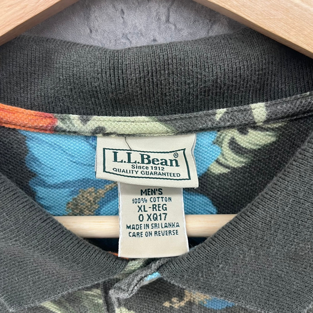 90s L.L.Bean 花柄 ポロシャツ エルエルビーン ボタニカル 総柄 半袖シャツ 90年代 古着 ビンテージ XL