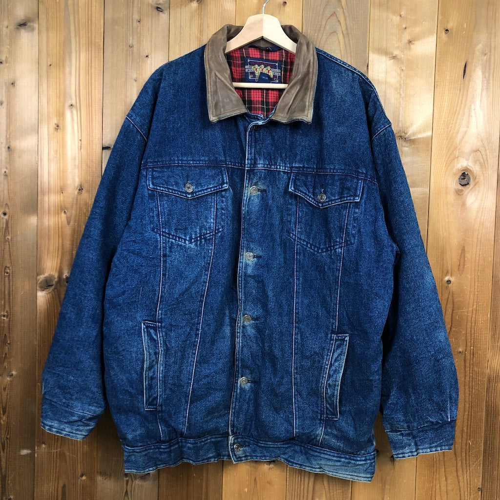 80s vintage Ralph Lauren ラルフローレン CHAPS チャップス 中綿 デニムジャケット レザージップアップ フルジップ