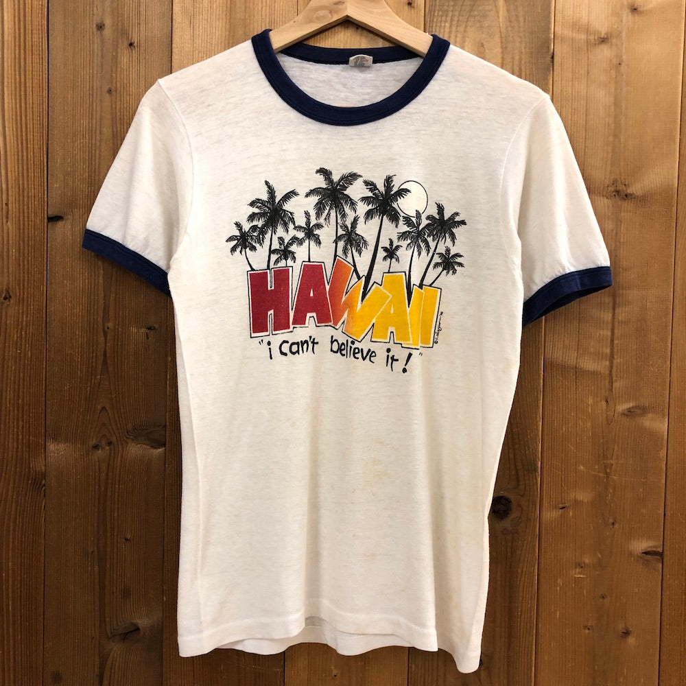 70s vintage USA製 Hanes ヘインズ 三角タグ HAWAII ハワイ リンガーT プリント Tシャツ 半袖 カットソー