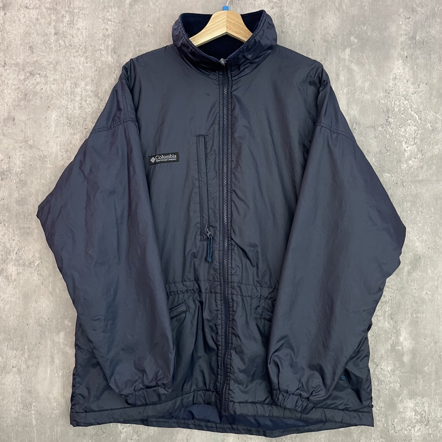 90s vintage 古着　ビンテージ　コロンビア　Columbia フルジップ　ナイロンジャケット　ネイビー　ドローコード