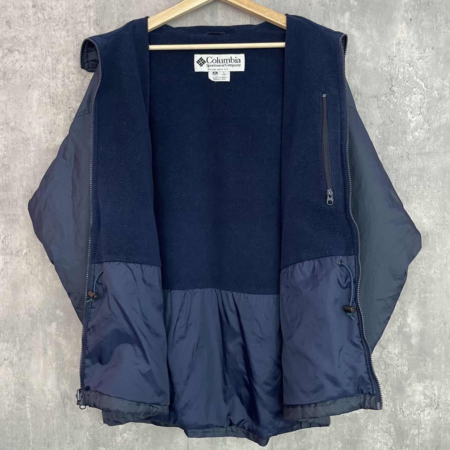 90s vintage 古着　ビンテージ　コロンビア　Columbia フルジップ　ナイロンジャケット　ネイビー　ドローコード