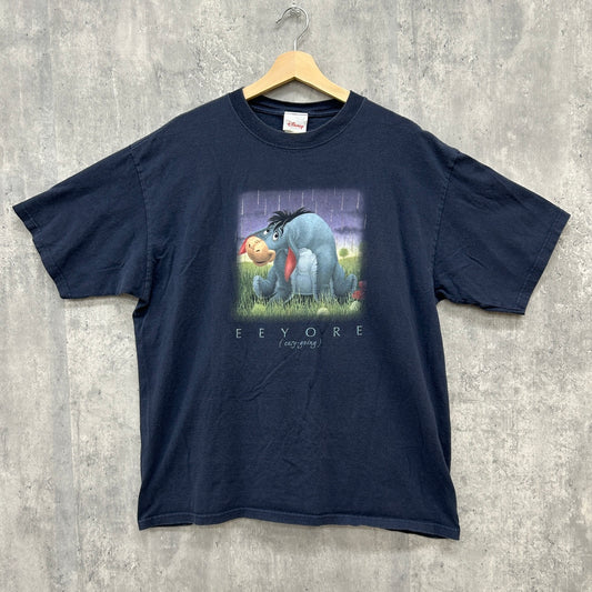 90s Disney ディズニー イーヨ くまのプーさん キャラクター アニメT 半袖 Tシャツ 古着 ビンテージ ネイビー XL
