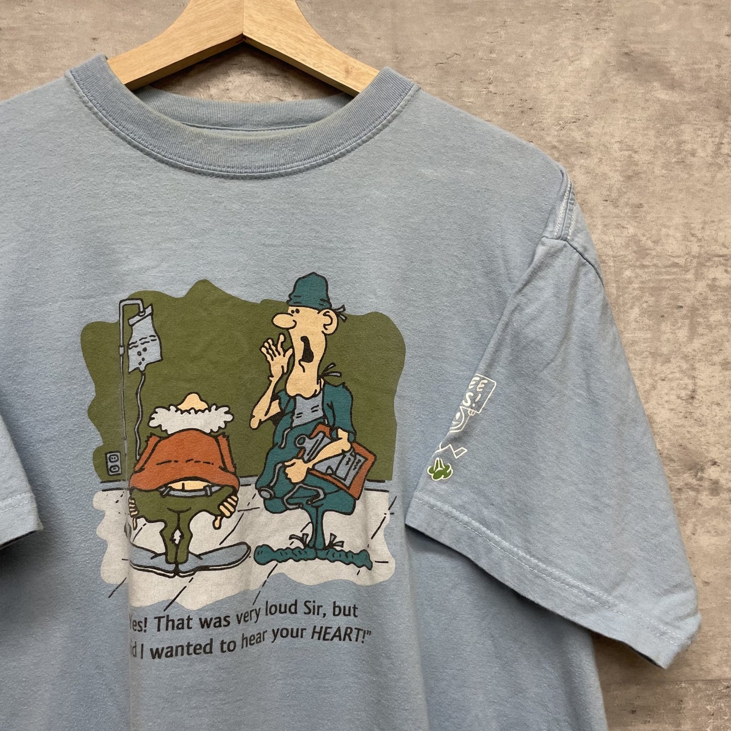 00s vintage 古着　ビンテージ　ブルー　袖ロゴ　ジョークTee アメカジ　ストリート　オーバーサイズ