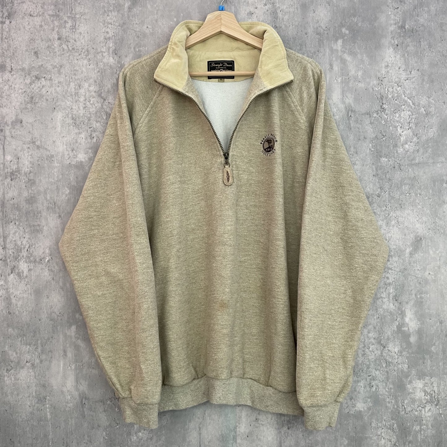 90s vintage 古着　ビンテージ　ストレートダウン　StraightDown スウェット　ハーフジップ　USA製　ワンポイント刺繍