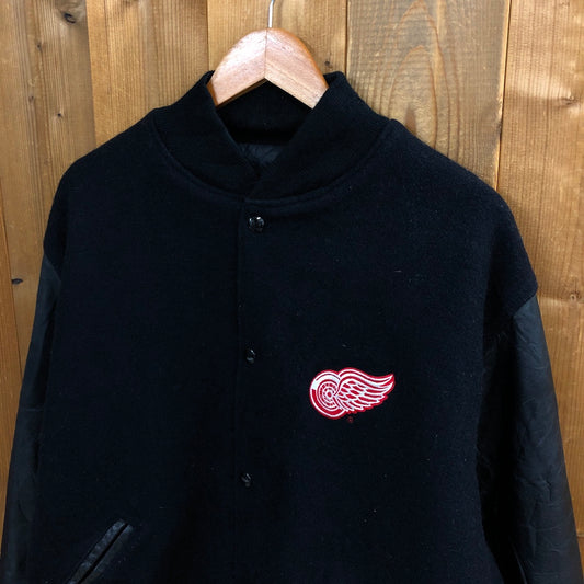 90s vintage USA製 Holloway ホロウェイ スタジャン NHL デトロイト RED WINGS レッドウィングス 袖レザー 袖革