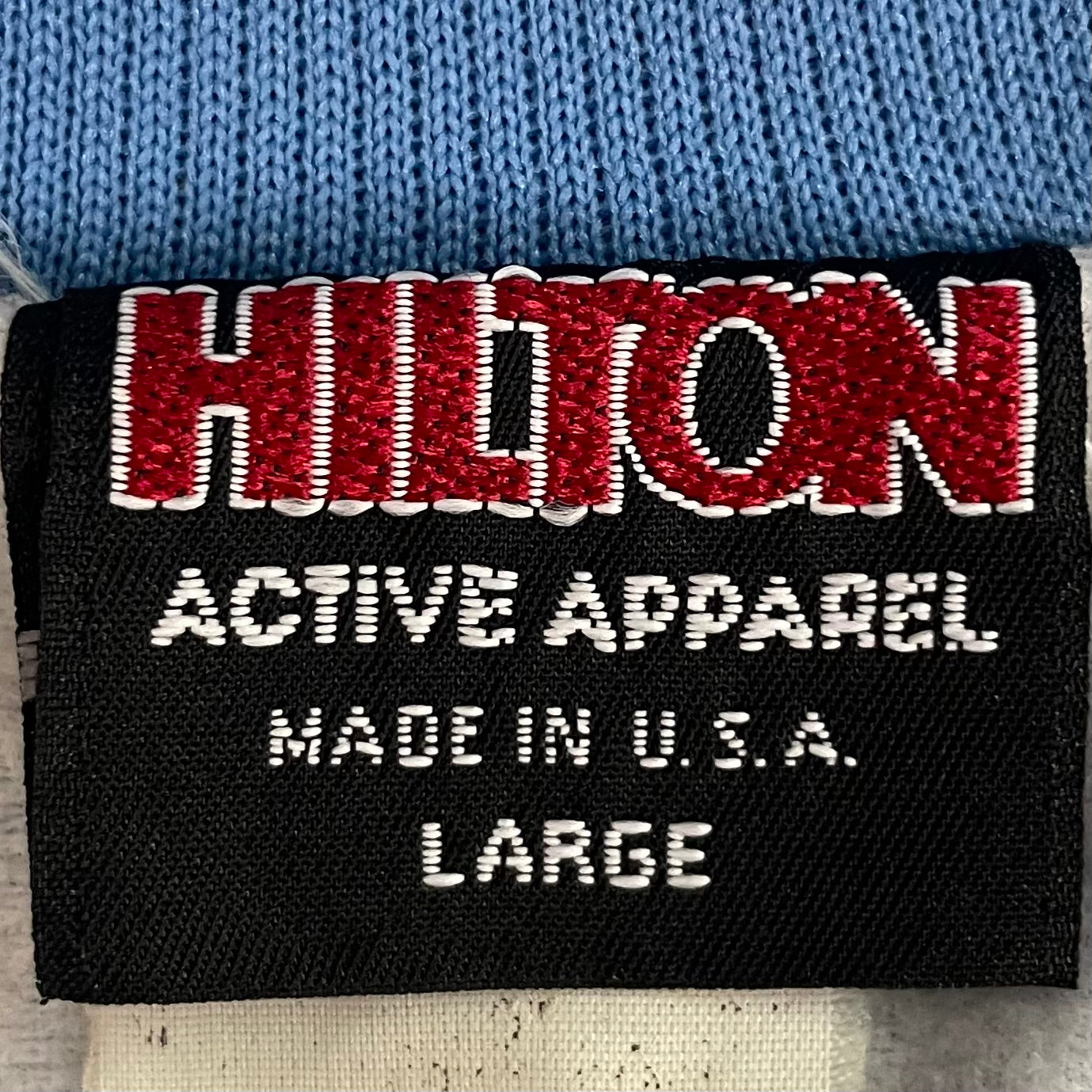 90s vintage 古着　ビンテージ　スタジャン　HILTON ヒルトン　USA製　アメカジ　ライトブルー　刺繍ロゴ