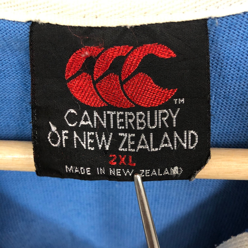 CANTERBURY OF NEW ZEALAND ラガーシャツ 長袖 ポロシャツ バックプリント ライトブルー、ホワイト